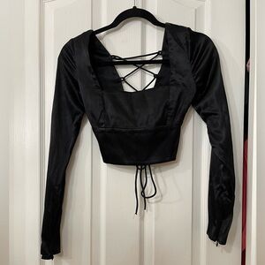 Zara Black Lace-Up Blouse